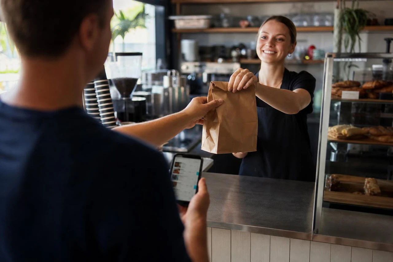 Australian Cafe Takeaway Bag On Counter