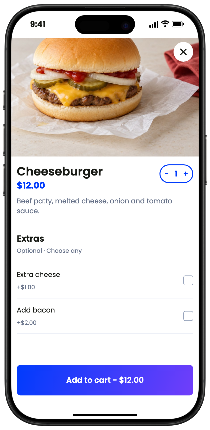 Illustrative Corner Takeaway item choices and paid ordering on Ywait