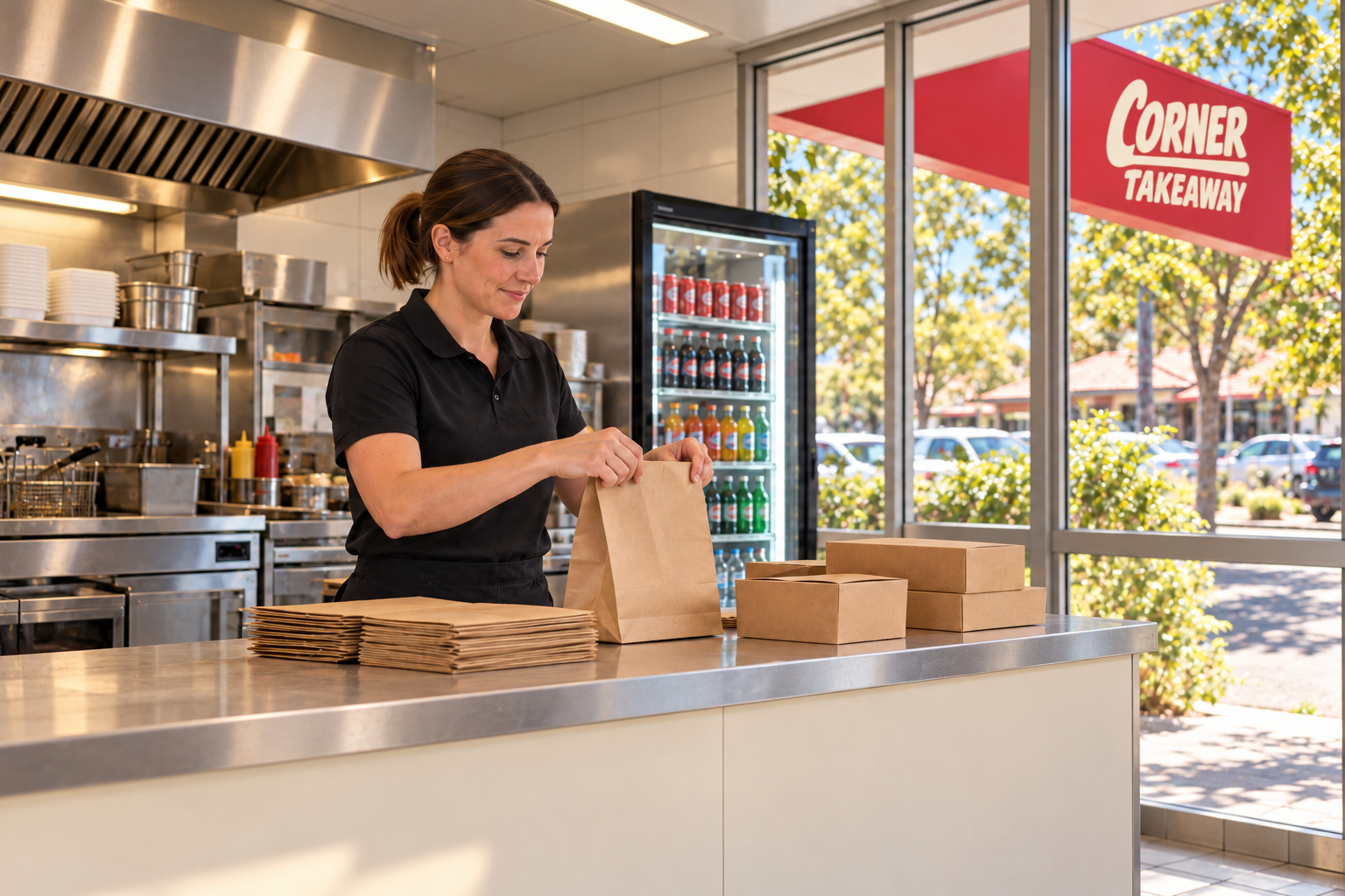 Illustrative Corner Takeaway team preparing orders
