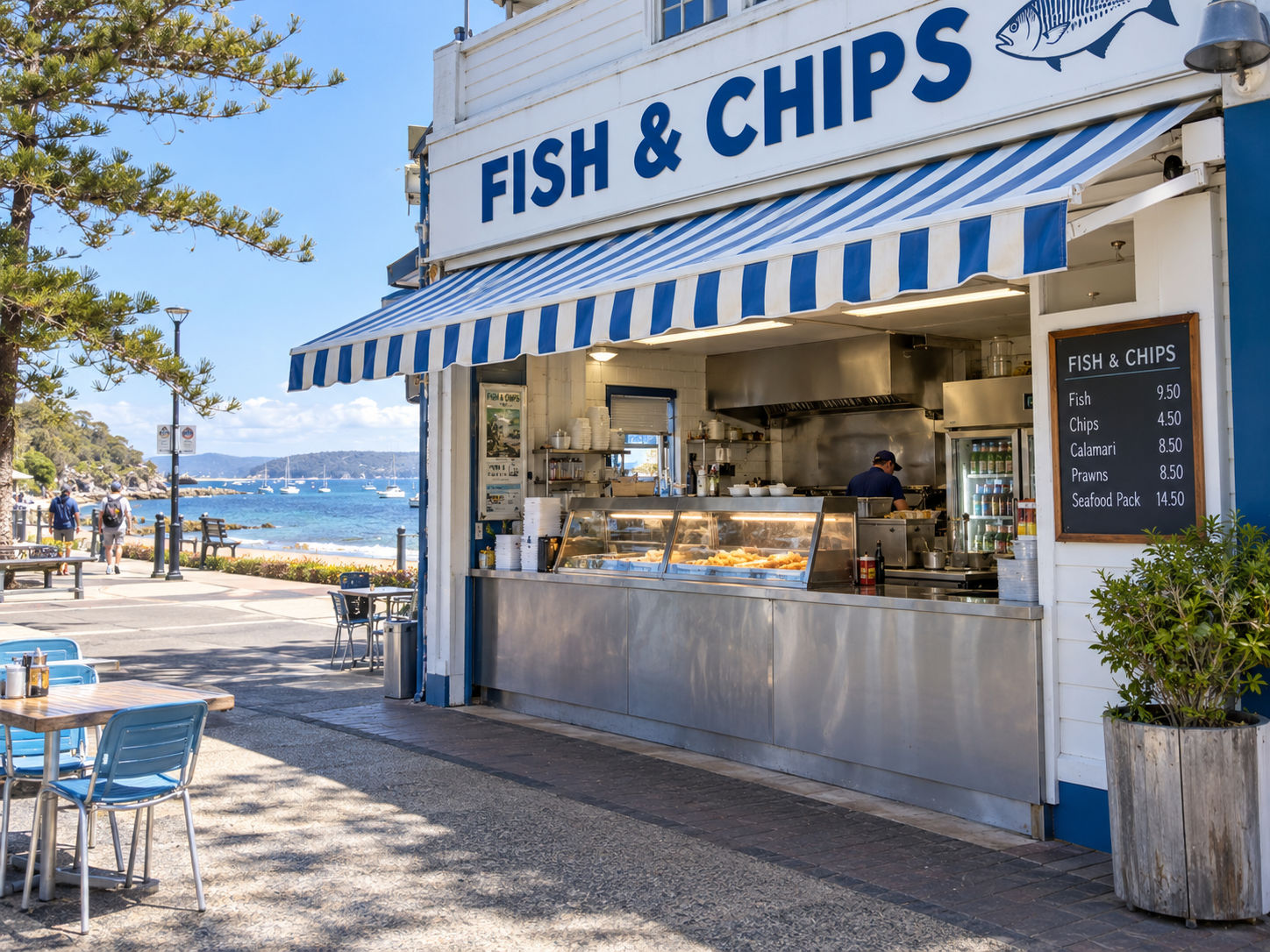 Illustrative view of a coastal Australian fish-and-chip shop