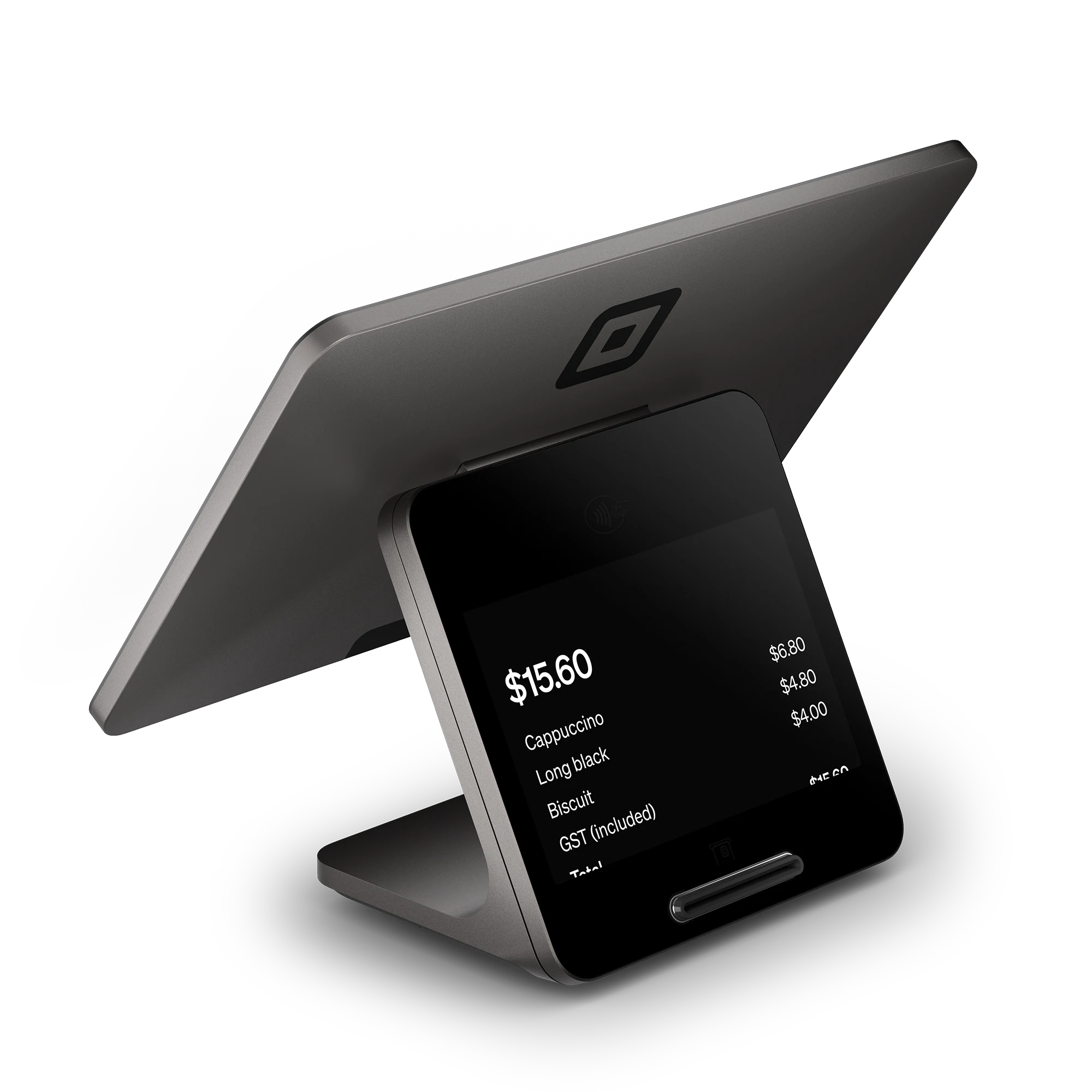 Square Register point of sale with its customer-facing payment display