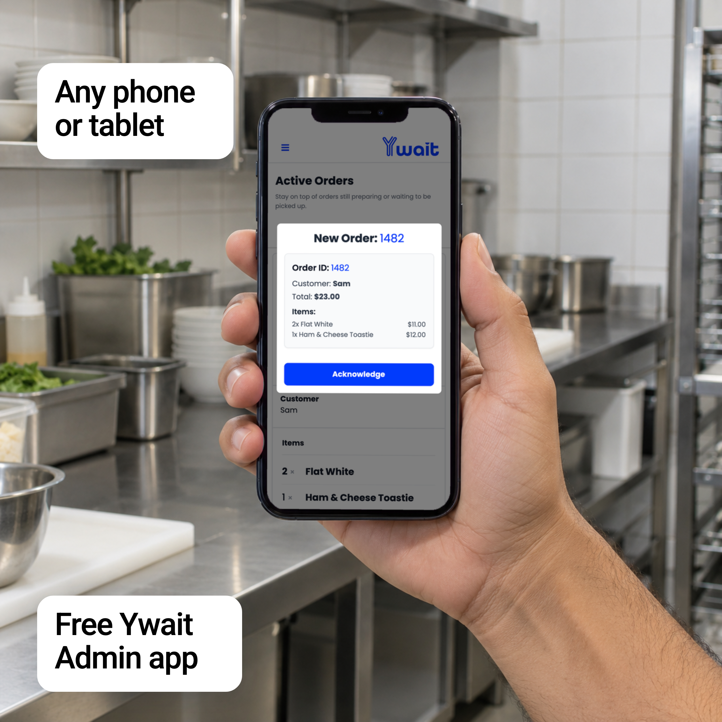 Ywait orders displayed on a phone for the merchant to manage