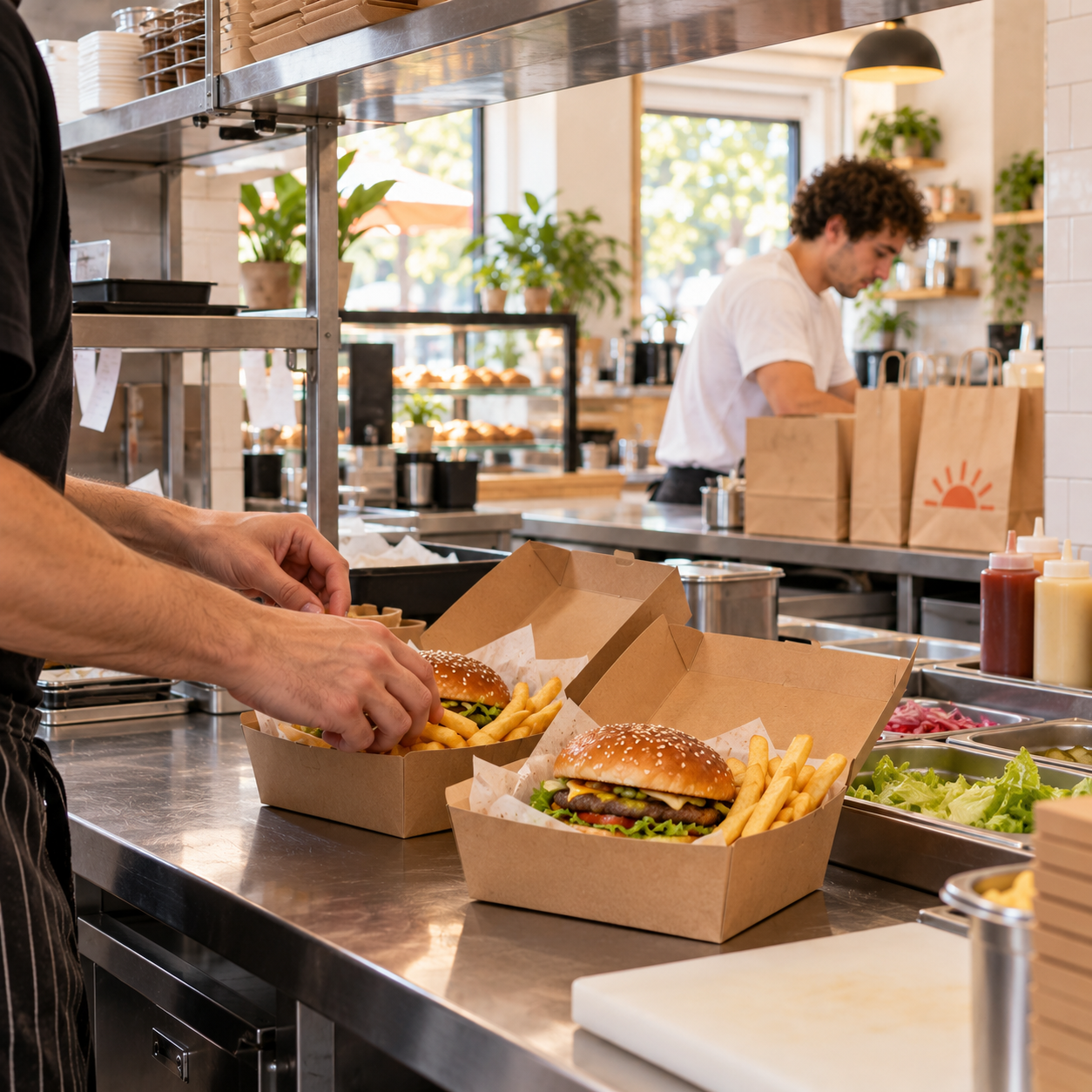 Illustrative Sunny’s owner spending time preparing a paid takeaway order