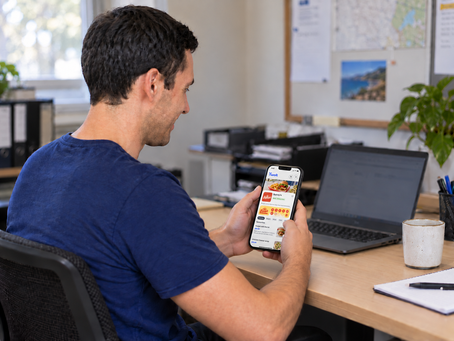 Illustrative Sunny’s customer placing a paid order from his office